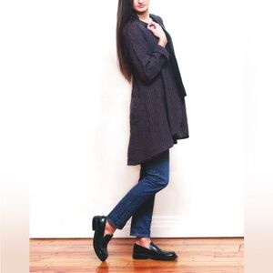 Goddess Gear Linen Jacket Black Organic Textured Open Front Long Mid-Weight L